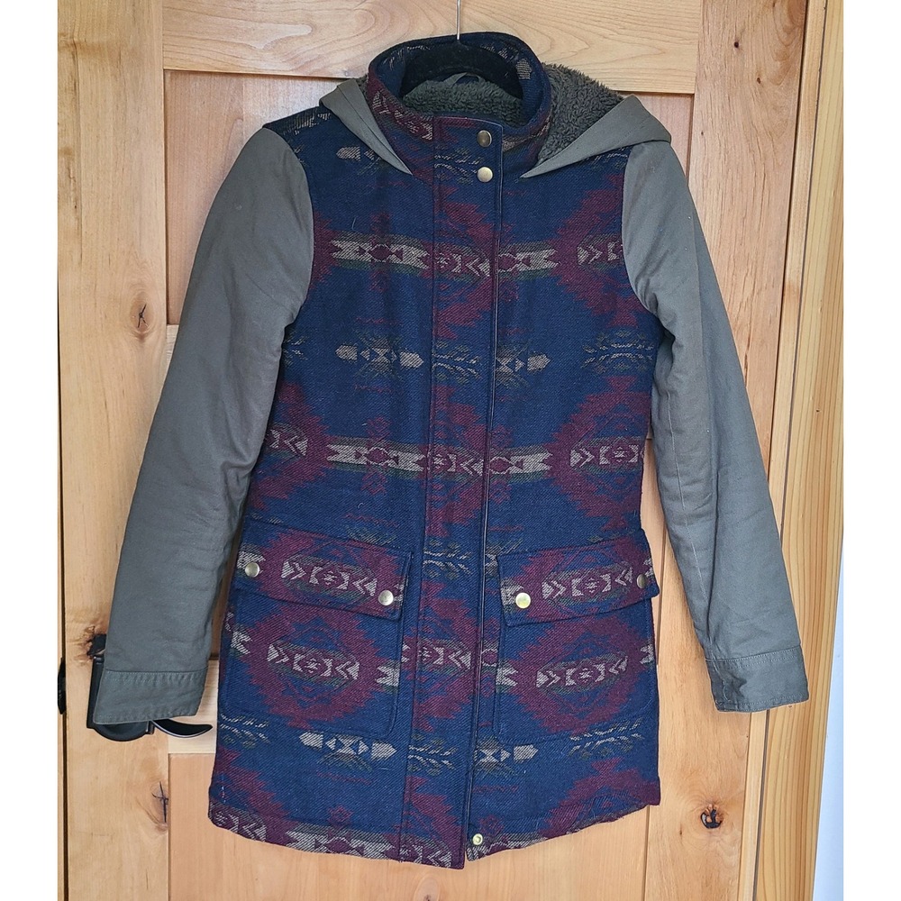 Coffeeshop Southwestern Tribal Full Zip Hood Jacket SMALL Coat Western Cowgirl S